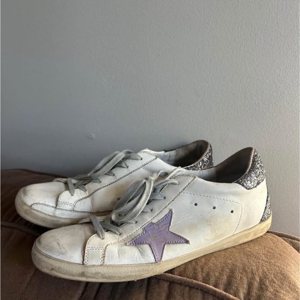 Women's White and Purple Star Sneakers